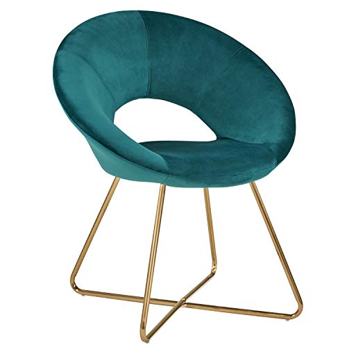Duhome Silla de Comedor diseño Retro con Brazos Silla tapizada Vintage sillón con Patas de Metallo 439D, Color:Verde Azulado, Material:Terciopelo