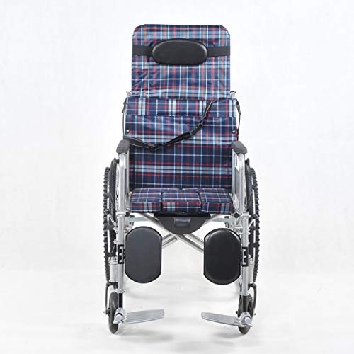 DYG Silla de Ruedas Plegable portátil para Ancianos, discapacitados, Respaldo Alto, Semi-reclinada y acostada, con Orinal