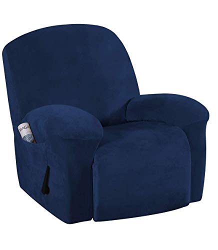 E EBETA Funda de sillón Terciopelo-óptico, Capuchas elásticas para sillón, Elástico Funda para sillón reclinable (Azul Oscuro)