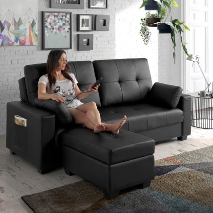 ECO-DE Sofá Cama con Ottoman (practicable) Polipiel, 9 programas Masaje y 5 Niveles Intensidad Negro ECO-DE Sofá Cama con Ottoman (practicable) Polipiel, 9 programas Masaje y 5 Niveles Intensidad Negro
