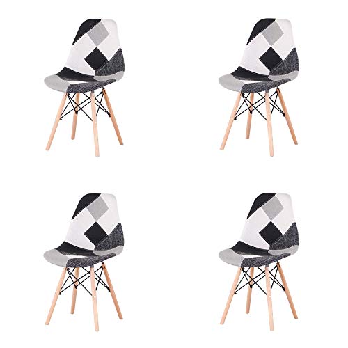 EGOONM Conjunto de 4 Sillas Sillas de Comedor de Patchwork, Sillas de Sala de Estar de Ocio, Silla de Estilo nórdico (Blanco Y Negro) EGOONM Conjunto de 4 Sillas Sillas de Comedor de Patchwork, Sillas de Sala de Estar de Ocio, Silla de Estilo nórdico (Blanco Y Negro)