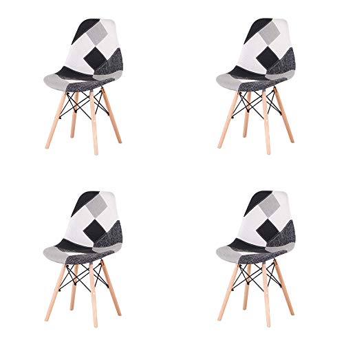 EGOONM Conjunto de 4 Sillas Sillas de Comedor de Patchwork, Sillas de Sala de Estar de Ocio, Silla de Estilo nórdico (Blanco Y Negro)