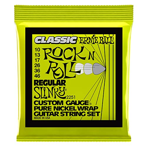 Ernie Ball Regular Slinky Classic Rock n Roll Cuerdas para guitarra eléctrica de puro níquel - Calibre 10-46