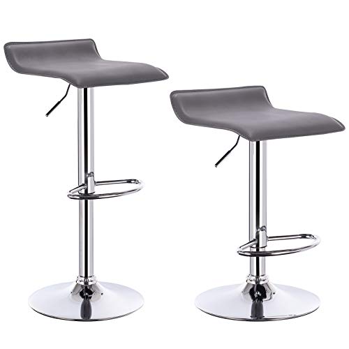 eSituro 2X Taburetes de Bar Taburete Alto Cocina Regulable en Altura Juego de 2 Cuero Sintético Sillas Alta Taburete de Cocina con Asiento Tapizado Gris