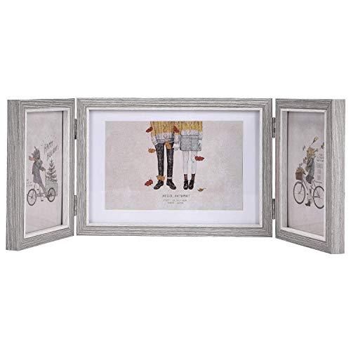 Fauge - Marco de fotos rústico con triple bisagra, 4 x 6 x 7 para escritorio o mesa, 1 paquete, color gris claro gris claro