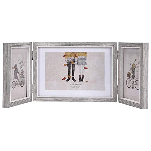 Fauge - Marco de fotos rústico con triple bisagra, 4 x 6 x 7 para escritorio o mesa, 1 paquete, color gris claro gris claro Fauge - Marco de fotos rústico con triple bisagra, 4 x 6 x 7 para escritorio o mesa, 1 paquete, color gris claro gris claro