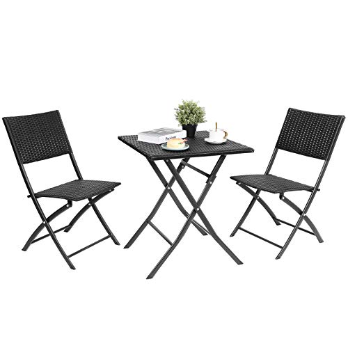 Femor Conjunto de Mesa y 2 Sillas Plegables, Juego de Muebles de Jardín, Conjunto de Muebles Fácil de Limpiar, para Exteriores, Balcón, Jardín，Piscina(Negro)