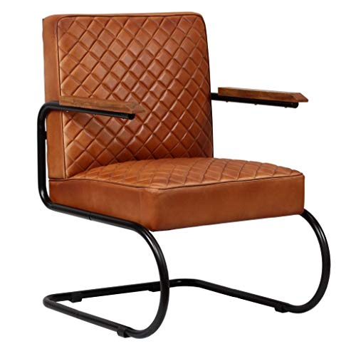 Festnight- Sillón de Cuero Auténtico 63x75x88 cm Marrón Claro Festnight- Sillón de Cuero Auténtico 63x75x88 cm Marrón Claro