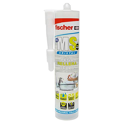 fischer - sellador de Juntas MS Sellante ADH Cristal (Cartucho 290 ml) Transparente, polímero Mono-componente, Pega y Sella Diferentes Materiales, Resistencia de decoloración, sin Silicona