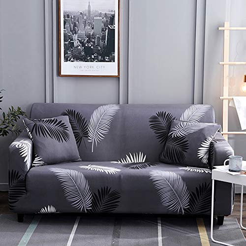 Funda de sofá elástica para sofá de 1, 2, 3 o 4 plazas, tela elástica estampada, funda ajustable universal para sillón y sofá, protector de muebles 3 Seater P-negro/Tropical Leaf