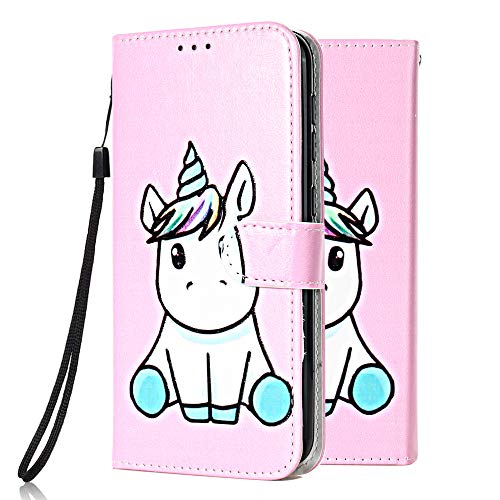 Funda Libro para Samsung Galaxy S5 Carcasa de Cuero PU Premium Flip Wallet Case Cover con Tapa Teléfono Piel Tarjetero - Unicornio Rosa