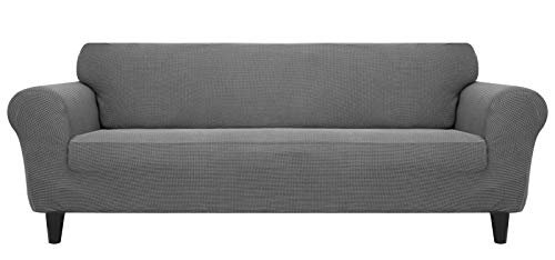 Funda para sofá de 3 plazas, color gris claro, alta elasticidad, de poliéster, antideslizante, con cintas, impermeable y agradable al tacto, para sofá de 3 plazas de 190 a 230 cm de largo