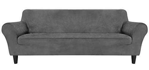 Funda para sofá de 3 plazas, color gris claro, extensible y resistente al desgaste, de poliéster, antideslizante, con cintas, para sofá de 190 ~ 230 cm de largo Funda para sofá de 3 plazas, color gris claro, extensible y resistente al desgaste, de poliéster, antideslizante, con cintas, para sofá de 190 ~ 230 cm de largo