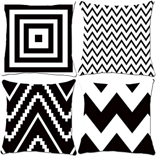 Fundas de cojín de arte moderno abstracto, 38 x 48 cm, diseño de doble cara, juego de 4 fundas de cojín suaves geométricas para coche, hogar, oficina, sofá, decoración (ondas en blanco y negro). Fundas de cojín de arte moderno abstracto, 38 x 48 cm, diseño de doble cara, juego de 4 fundas de cojín suaves geométricas para coche, hogar, oficina, sofá, decoración (ondas en blanco y negro).