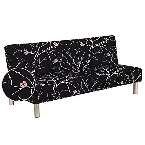 Fundas de Sofá Sin Brazos Plegable Fabric Poliéster Spandex Protector de Muebles Cubre Sofa Cubierta para Sofa Cama Fundas de Clic-clac Elástica Impresión Vintage Negro/Patrón Planta