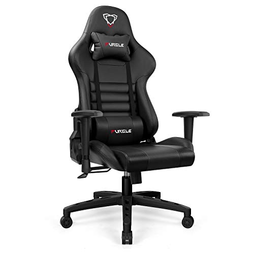 Furgle Office Gaming Chair Silla de Carreras con Respaldo Alto y reposabrazos Ajustables Piel sintética Silla de Videojuegos giratoria con Modo balancín (Blackness)