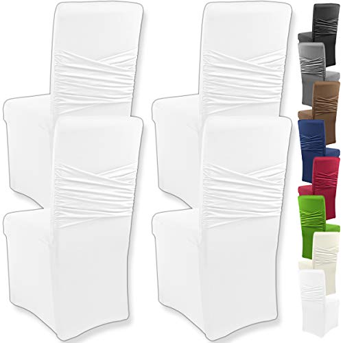 Gräfenstayn 4pcs Fundas para sillas elásticas Victoria - respaldos Redondos y angulares - Paquete Benefit - Ajuste bi-elástico con Sello Oeko-Tex Standard 100:"Confianza verificada (Blanco)