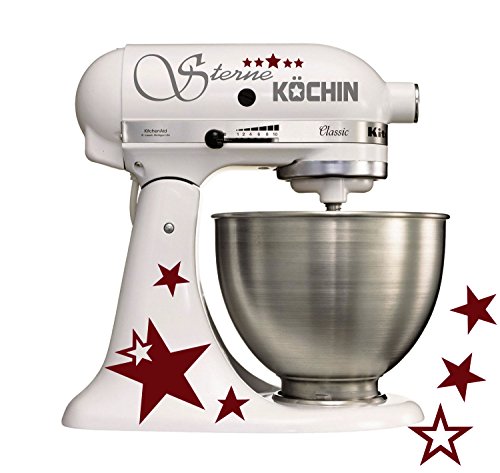 Grafix - Adhesivo decorativo para robot de cocina Kitchenaid Classic y Artisan, diseño de estrellas, color gris y rojo burdeos