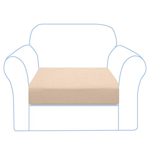 Granbest Funda de cojín para sofá de alta elasticidad, a rayas, jacquard, spandex, lavable a máquina (1 plaza, beige)