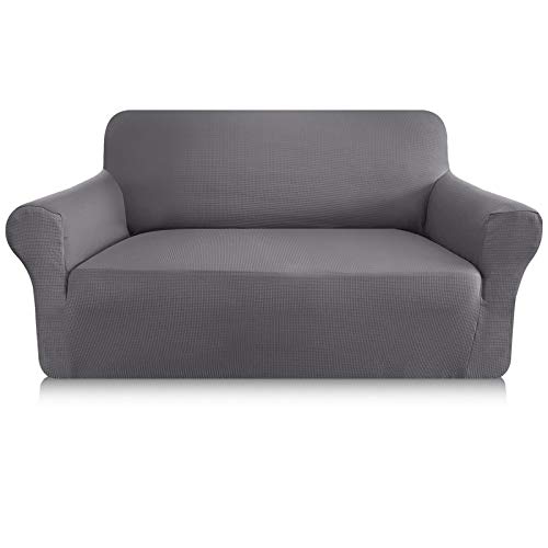 Granbest - Funda de sofá gruesa de 1 pieza, funda de sofá extensible de 2 plazas, antideslizante, revestimiento de sofá protector de muebles, tejido de licra jacquard (2 plazas), color gris claro