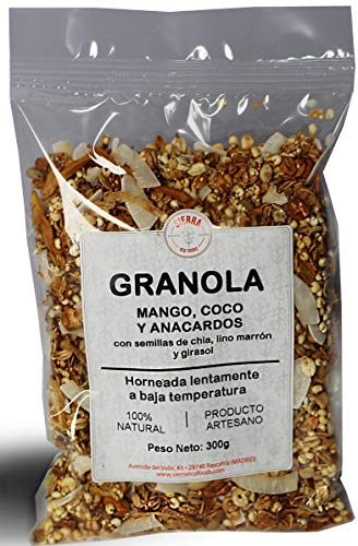 Granola de Mango, Coco y Anacardos I Sin azúcar añadido I Vegano (Pack: 6 x 300gr) Peso Total: 1,8 kilos