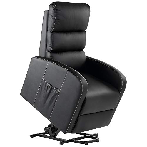 gridinlux. Sillón Relax Levanta Personas Negro. Elevación Automática con Mando, Reclinable, Masaje y Calor Lumbar. 8 Motores, 4 Zonas de Masaje, 5 Modos, Ayuda a Levantarse, Fácil de Limpiar