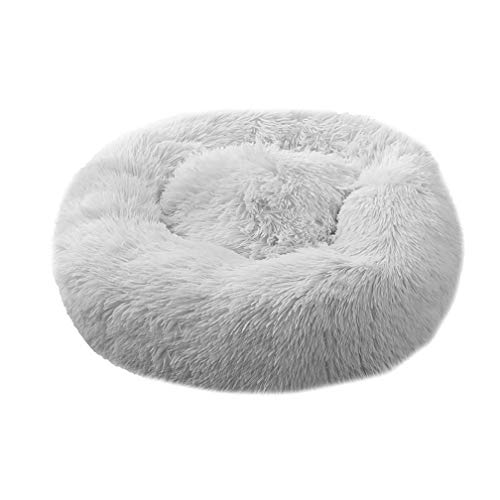 HahaGo Mascota Cama Felpa Suave Redondo Gato Dormido Saco de Dormir Profundo Almohada de Felpa Cojín Suave Fossa para Gatos Perros(Gris)(70 cm/27,56 Pulgadas)