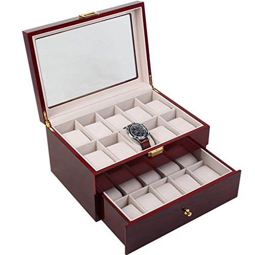 HAILIZI Caja de colección de relojes Caja de reloj de los hombres de Servicio de gabinete del cajón Caja de reloj grande capacidad for 20 relojes de soporte de exhibición superior de cristal de la joy