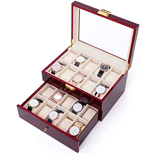 HAILIZI Caja de colección de relojes Caja de reloj de los hombres de Servicio de gabinete del cajón de madera sólida reloj Caja de almacenamiento caja de madera capacidad for 20 relojes, con el vidrio
