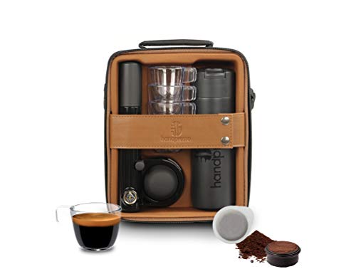 Handpresso 21062 Handpresso Pump Set Marrón y Negro - Estuche para cafetera expreso, cafetera portátil y manual de dosis ESE o café molido