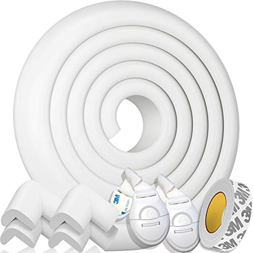 HAPPY CHLEA® Kit Protector Para Esquinas y Bordes | Juego de 4 Cantos Protectores y 1 Rollo, Cobertura Total de 2,4 M | Kit de la Seguridad del Niño en la Casa + 2 Cierre de Seguridad (Marfil Blanco)