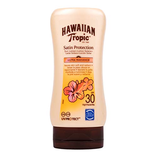 Hawaiian Tropic Satin Protection Ultra Radiance - Loción Solar de Protección Alta, índice SPF 30, protege y suaviza la piel, fragancia Frutas Tropicales, 180 ml