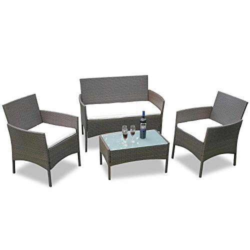 Hengda Conjunto Muebles de jardín Muebles Ratán Juego para Terraza o Balcón Sofá 2 Plazas + 2 Sillones + Mesa - Marrón