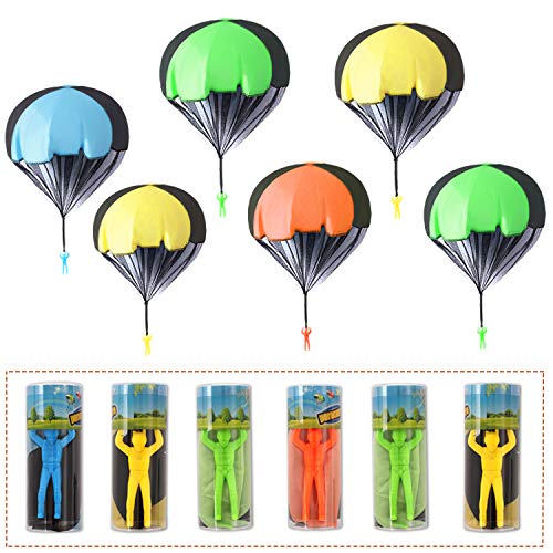 Herefun Juguete de Paracaídas Set, Juegos de Vuelo al Aire Libre para Niños Mano Que Lanza el Juguete del Paracaidista con Soldados, Regalo Fiesta Cumpleaños(Embalaje Individual en Tubo de Plástico)