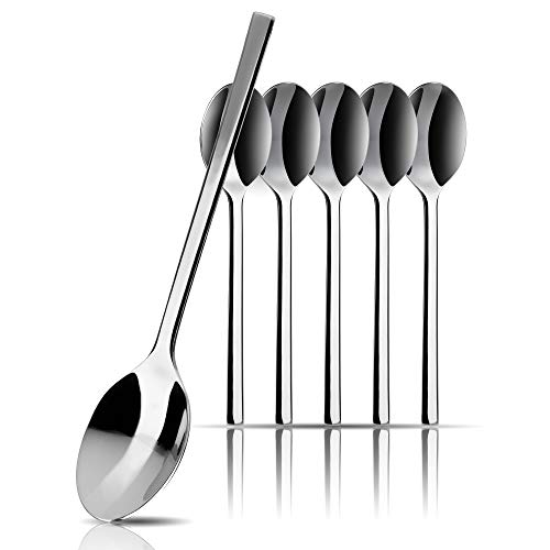 HEYNNA® Set de 6 Cucharas de Café - Cucharas de Postre Modelo Llano Hechas de Acero Inoxidable 18 10 de Alta Calidad, Cucharillas de Postre de 13 cm