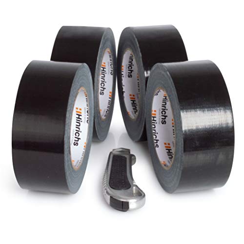 Hinrichs 4 rollos de cinta americana 50m, cinta adhesiva, negro - para interiores y exteriores - 50 m x 50 mm - cúter gratis