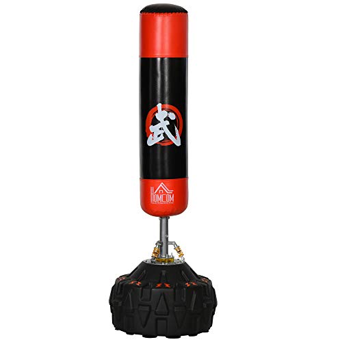 HOMCOM Saco de Boxeo de Pie Soporte de Boxeo para Adultos Base Grande Rellenable de Arena 60 kg/Agua 50 kg Resortes Amortiguador Φ60x180 cm Negro y Rojo HOMCOM Saco de Boxeo de Pie Soporte de Boxeo para Adultos Base Grande Rellenable de Arena 60 kg/Agua 50 kg Resortes Amortiguador Φ60x180 cm Negro y Rojo