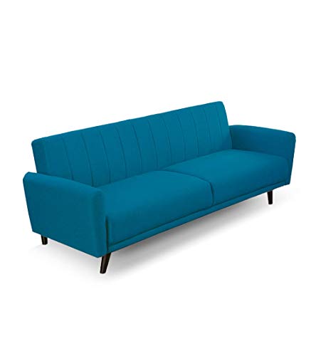 Home Heavenly®- Sofá Cama Axel, sofá Tres plazas Clic clac tapizado en Tela Antimanchas con Patas Negras 212 cm X 80 cm X 85 cm. (Azul)