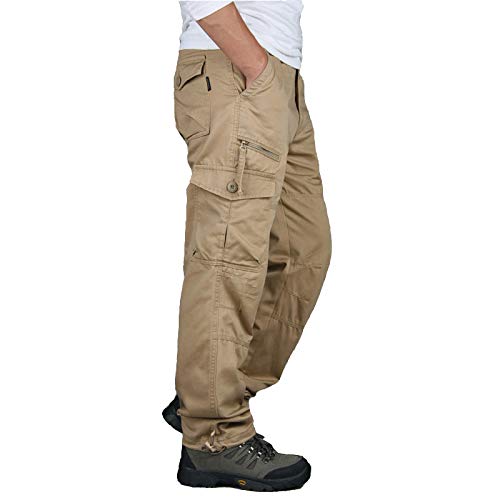 HYKJ Pantalón Jogging Cargo para Hombre con prácticos Bolsillos, Cinturilla elástica con cordón, en Muchos Colores