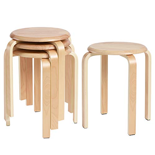 IBUYKE Taburete apilable de Madera, Taburete Curvado Antideslizante, Taburete Redondo Sin Ruido Apto Cocina Bar Dormitorio,Natural RF-752-4 IBUYKE Taburete apilable de Madera, Taburete Curvado Antideslizante, Taburete Redondo Sin Ruido Apto Cocina Bar Dormitorio,Natural RF-752-4