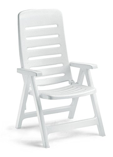 Ideapiu Sillón de resina blanco, sillón plegable de exterior, sillón de plástico ajustable, sillón Quintlla