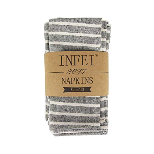 INFEI - Servilletas de tela de lino y algodón de rayas (12 unidades, 40 x 30 cm), color negro