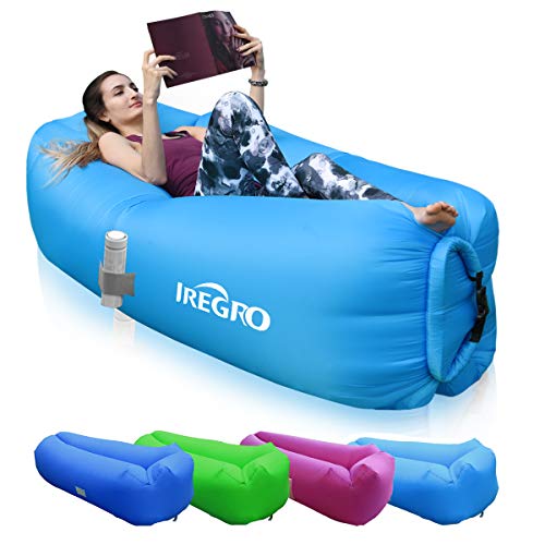 IREGRO Sofa Hinchable con Almohada Integrada y Bolsa, Tumbona Hinchable, Sofa Inflable, Portátil Impermeable Ligero Poliéster Aire sofá para Viajes, Piscina, Camping, Parque, Playa, Patio Trasero IREGRO Sofa Hinchable con Almohada Integrada y Bolsa, Tumbona Hinchable, Sofa Inflable, Portátil Impermeable Ligero Poliéster Aire sofá para Viajes, Piscina, Camping, Parque, Playa, Patio Trasero