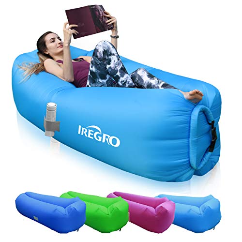 IREGRO Sofa Hinchable con Almohada Integrada y Bolsa, Tumbona Hinchable, Sofa Inflable, Portátil Impermeable Ligero Poliéster Aire sofá para Viajes, Piscina, Camping, Parque, Playa, Patio Trasero