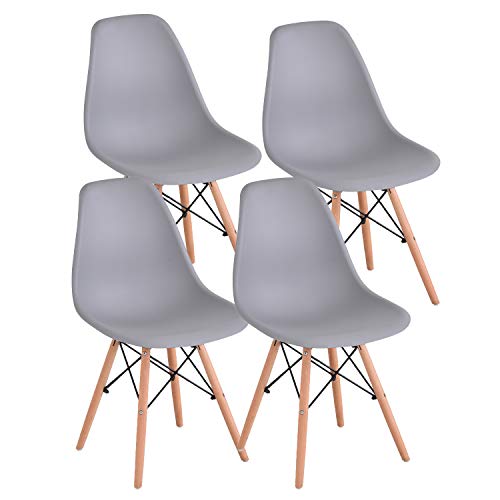 JIASEN Juego de 4 sillas de Comedor de diseño Moderno, sillas de Comedor de plástico con Patas de Madera, para Oficina, Cocina, Dormitorio, Color Gris