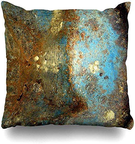 JONINOT Doble Cojines Fundas 18" Placa de Acero Oxidado Metal Textura marrón Azul Funda de Almohada Suave para la Piel