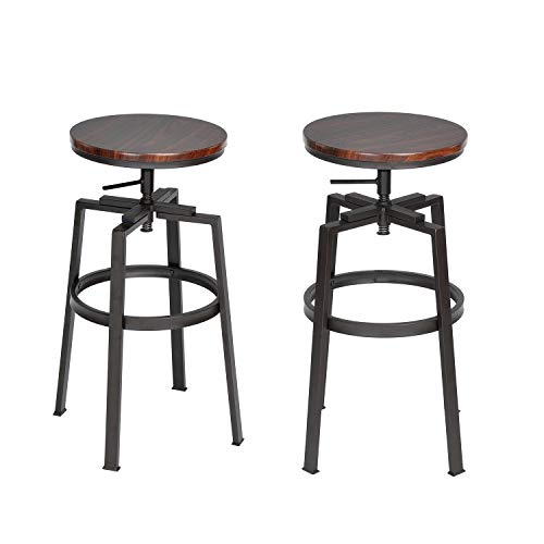Juego de 2 taburetes de Bar Industrial, Taburete de Bar, Altura Ajustable, de Madera de Metal, diseño Bistro Pub Silla con reposapiés, Base de Hierro, Giratorio 360 ° Juego de 2 taburetes de Bar Industrial, Taburete de Bar, Altura Ajustable, de Madera de Metal, diseño Bistro Pub Silla con reposapiés, Base de Hierro, Giratorio 360 °
