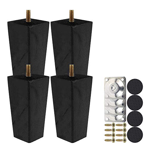 Juego de 4 patas de madera rectas de 10 cm, juego de patas de mesa baja de madera, con tornillo M8 antideslizante y placa de montaje para sofá, cama, silla de noche, armario (color negro, 10 cm) Juego de 4 patas de madera rectas de 10 cm, juego de patas de mesa baja de madera, con tornillo M8 antideslizante y placa de montaje para sofá, cama, silla de noche, armario (color negro, 10 cm)