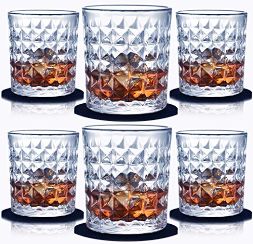 Juego de 6 Vasos de Whisky-sin Plomo Vasos de Cristal Whiskey Set Transparente Drinking Cup300ml con Posavasos y Caja