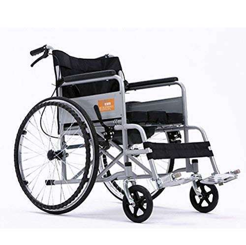 KAD Silla de ruedas plegable y liviana Conducción médica, silla de ruedas de acero engrosada con inodoro Silla de ruedas portátil Home Scooter antigua fj
